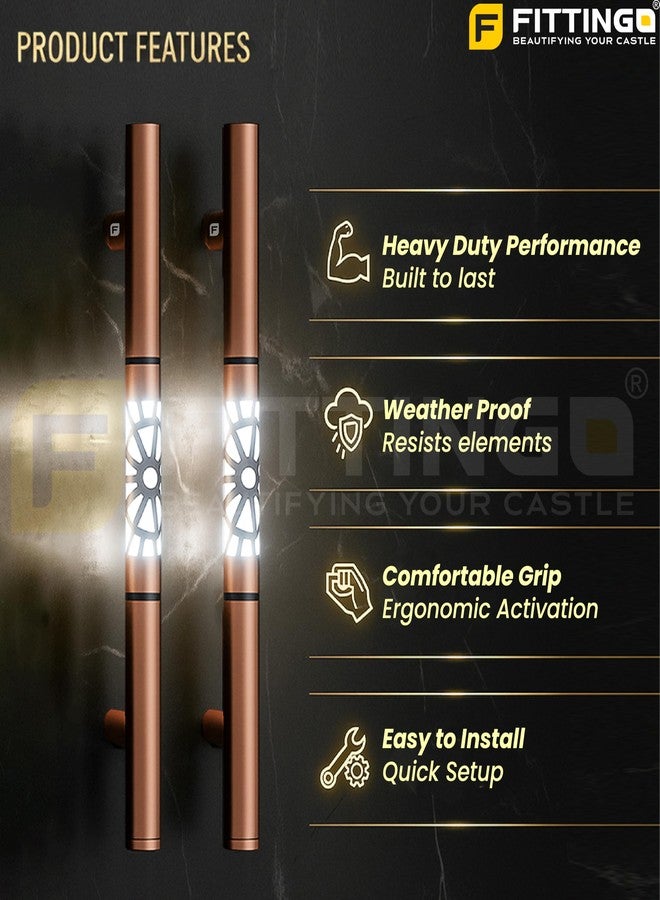 Fittingo Luxury LED Main Door Handle with Sensor Touch | 24 Inch Pull Push Handle for Home, Office, Hotel & Villa | PVD Rose Gold Finish Stainless Steel Door Handle | 450mm Hole to Hole - Pack of 1 - Image 4